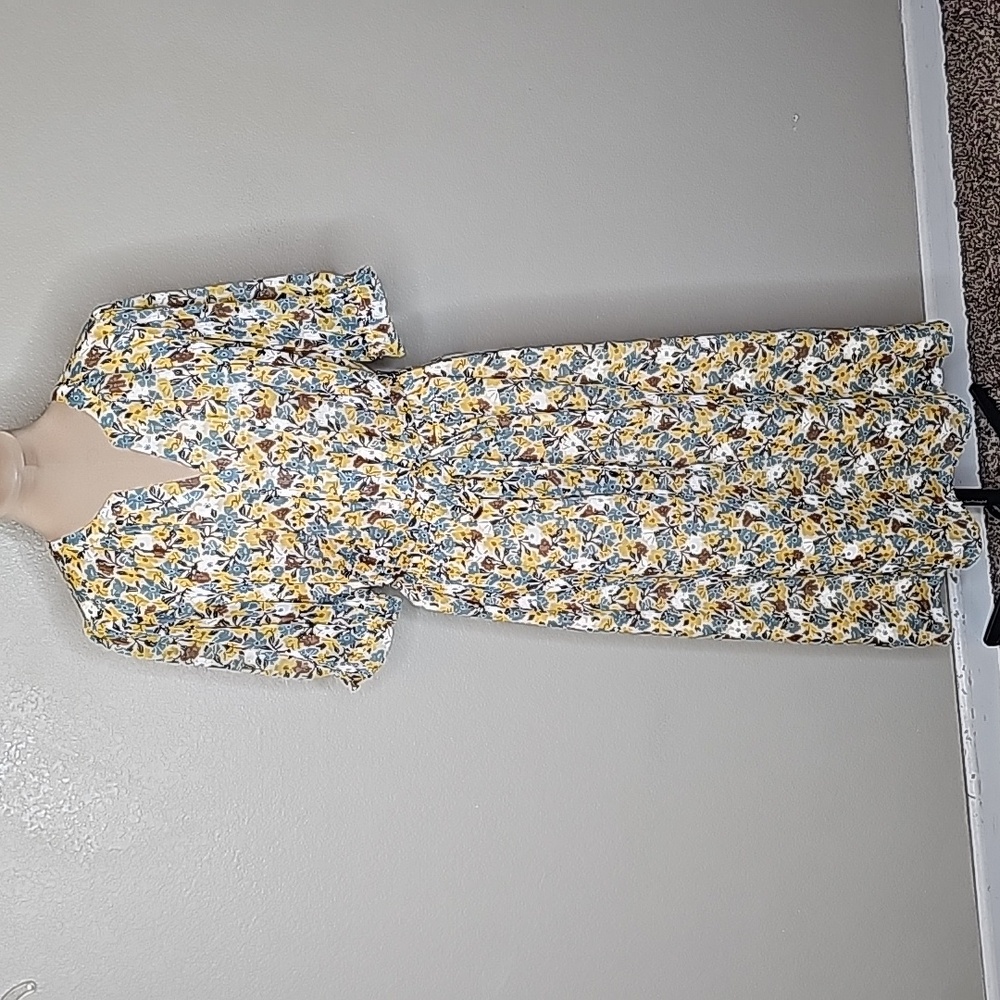 Ann Taylor Floral Midi Dress - Yellow and Blue